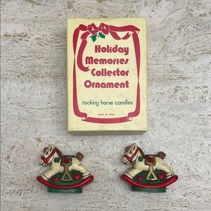 Vintage Holiday memories collector ornament rocking horse candle holders